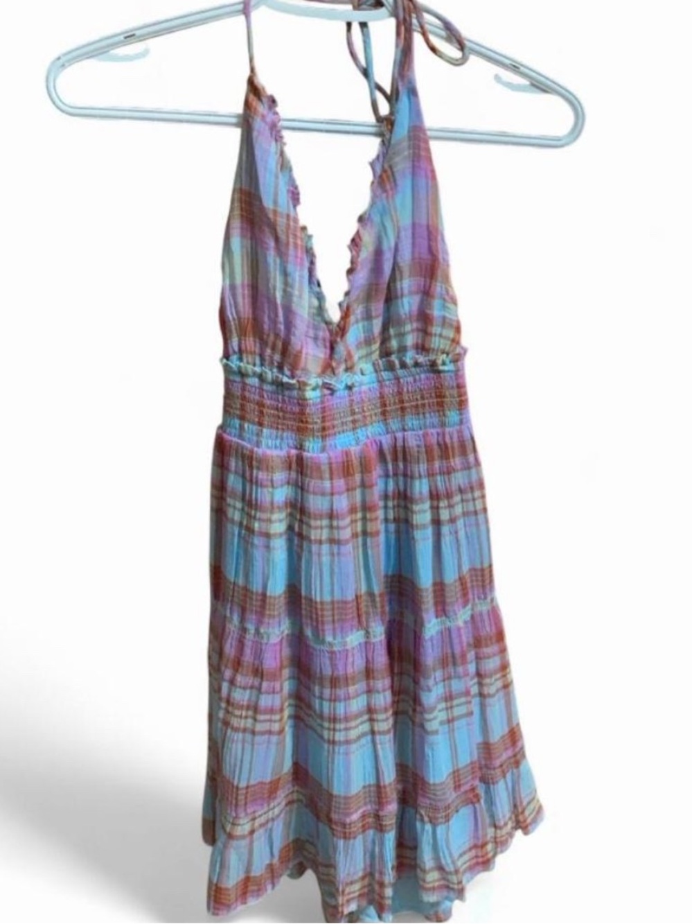 Kimchi blue Halter Plaid One-Piece Dress in Blue and Pink